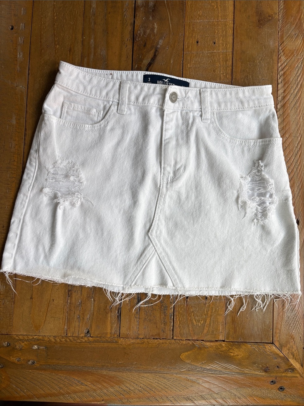 Hollister White Distressed Denim Mini Skirt
